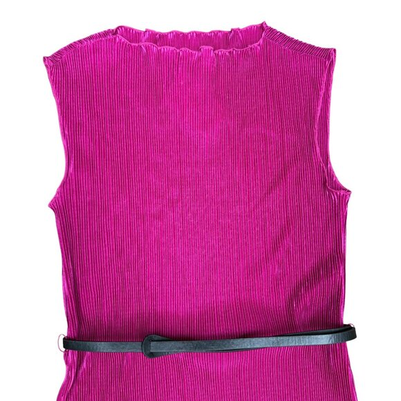 NWT Women's MELLODAY Cap Sleeve Belted Plissé Dress Raspberry | Size‎ M - Picture 9 of 15